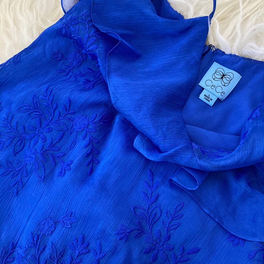CECE CASCADE RUFFLE EMBROIDERED SHIFT DRESS - Picture 8 of 8